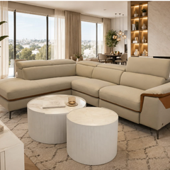 Inga modular sofa in cream leather two-tone with electric recliner