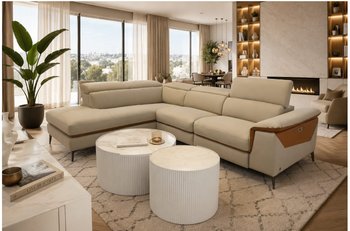 Inga modular sofa in cream leather two-tone with electric recliner