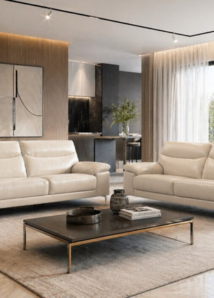 Magdalena 3-seater sofa in taupe leather on white background
