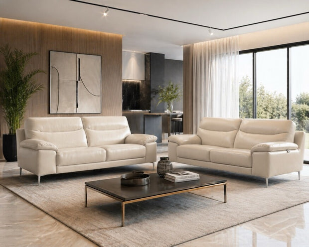 Magdalena 3-seater sofa in taupe leather on white background