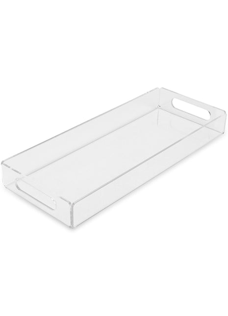 Clear acrylic tray with handles on a white background