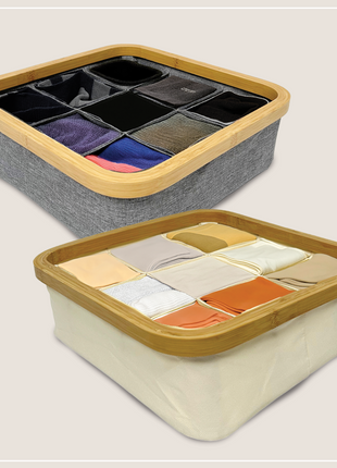 Bamboo and Canvas accessory organizer 9 Parts