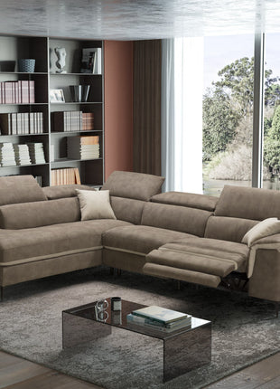 Inga sectional sofa in taupe fabric with electric recliner and chaise
