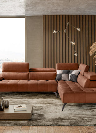 Novula straight sofa in greige leather, front view on white background