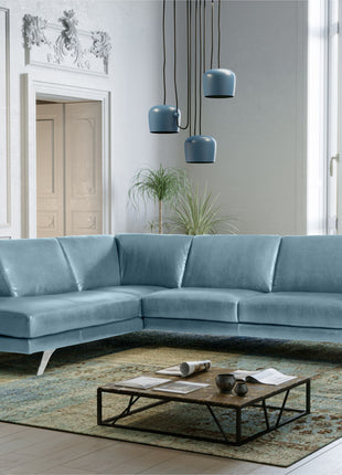 Ostro corner sectional sofa in dark charcoal leather, product shot on white background