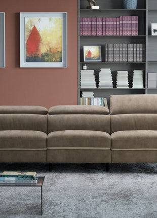 Inga three-seater sofa in taupe fabric with adjustable headrests