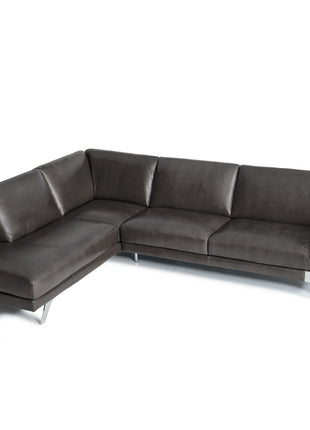 Ostro 3-seater sofa in sky blue leather, front view in modern living room