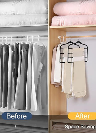 Closet organization before and after using a space-saving hanger system.