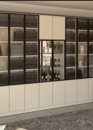 Off-White Large Wall Bookcase with Glass Doors