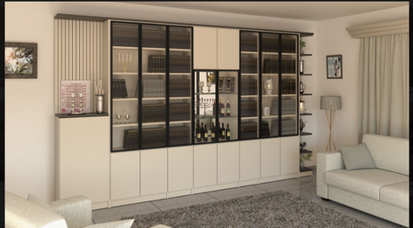 Off-White Large Wall Bookcase with Glass Doors