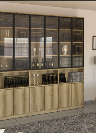 Natural Oak Glass-Front Bookcase