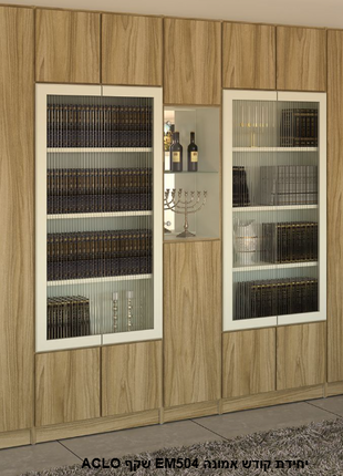 Espresso display cabinet wall unit with three marble-framed glass doors