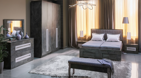 Dark graphite and silver accent kosher separation bed 90cm with matching wardrobe
