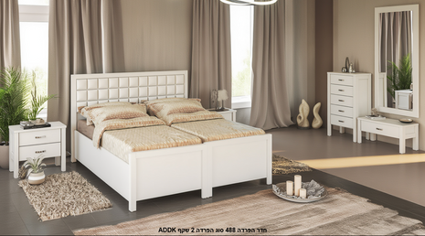 White kosher separation bed 90cm with wide grid-panel upholstered headboard