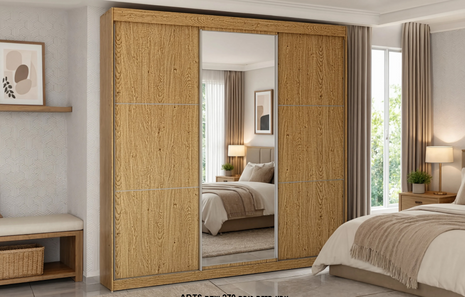 Oak Mirror Sliding Wardrobe 270 Height