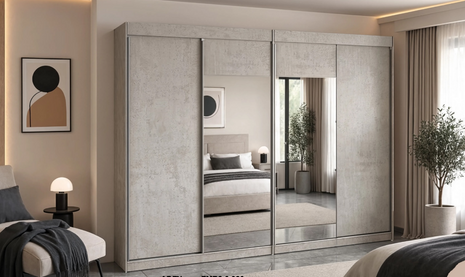 Concrete Mirror 4-Door Sliding Wardrobe