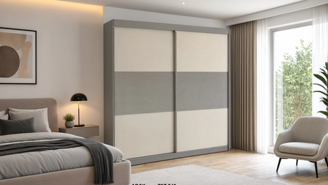 Slate Concrete Sliding Wardrobe with deep grey concrete-effect finish