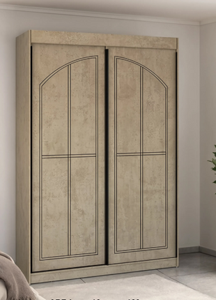 Duo Stripe Sliding Wardrobe with light concrete and dark charcoal horizontal stripe panels