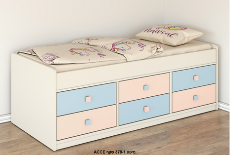 Green Tufted Trundle Bed with distressed white frame, green tufted headboard and pull-out trundle