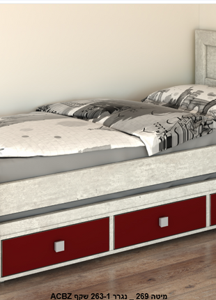 Antique White Three-Drawer Bed with slatted panel headboard and three storage drawers