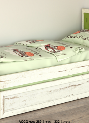 Kids Bed with Green Upholstered Headboard & Pull-Out Trundle