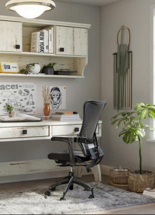 Aspen Study Corner desk with distressed white wall-mounted hutch cabinet in a kids bedroom
