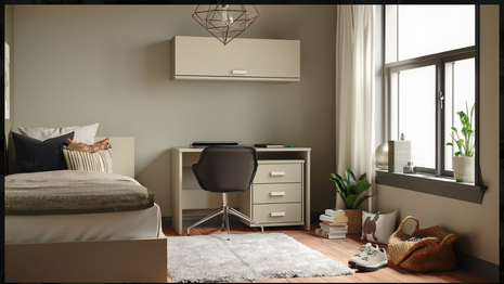 Lior Study Corner desk with side drawers and wall-mounted cabinet