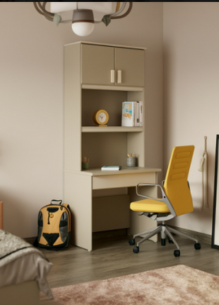 Tal Tower Desk with full-height integrated shelving tower in natural oak