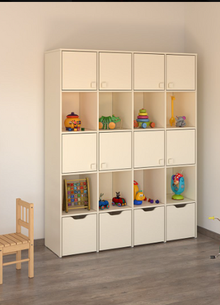 Modular Tower Toy Storage Unit in dark and cream finish