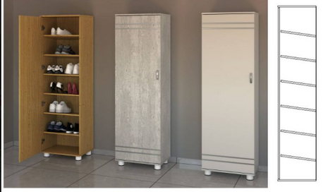 SlimTower 5-Shelf Shoe Cabinet in oak and white wash finishes