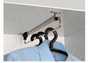 NarrowFit Perpendicular Coat Hanging Rail mounted to ceiling in narrow niche