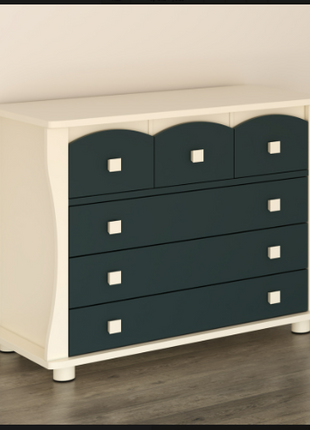 Classic navy and white changing table with arched drawer fronts