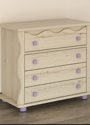 Rustic whitewash changing table with 4 drawers and lavender handles