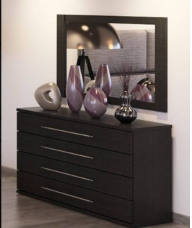 Modern dark espresso dresser with large square mirror