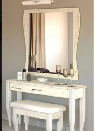 Modern two-tone vanity table with dark frame and white drawers