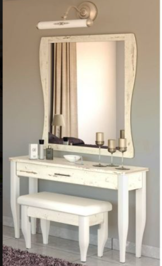 Modern two-tone vanity table with dark frame and white drawers