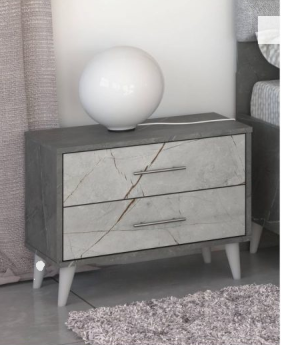 Grey Marble Effect 2-Drawer Nightstand