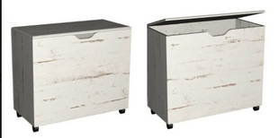 3-Tier Flip-Top Shoe Cabinet shown closed and open