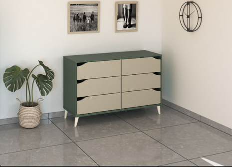 Sage 6-Drawer Shoe Dresser – Olive Green & Natural