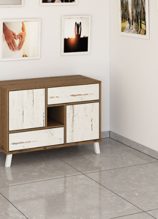 Marmo 5-Drawer Tie Chest in dark oak with marble-effect drawer fronts and white tapered legs