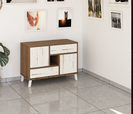 Marmo 5-Drawer Tie Chest in dark oak with marble-effect drawer fronts and white tapered legs