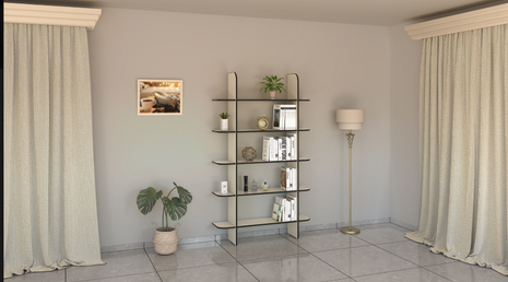 Botanica Oval Bookshelf in sage green with walnut oval niches
