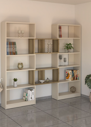 Palazzo Twin-Tower Bookshelf in walnut and dark graphite shelves