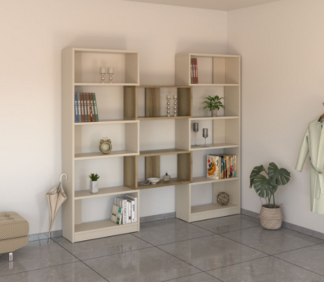 Palazzo Twin-Tower Bookshelf in walnut and dark graphite shelves