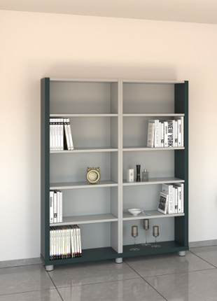Porto Double Open Bookcase – Charcoal & Silver