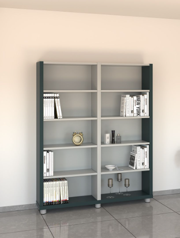 Porto Double Open Bookcase – Charcoal & Silver