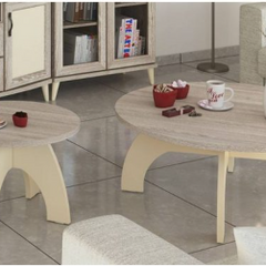 Nordic Circle nesting tables set of 3 - two large round oak tables with cream arch legs plus small side table