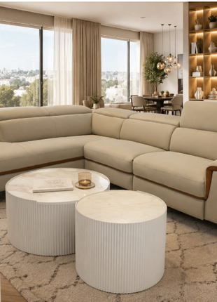 Inga modular sofa in cream leather two-tone with electric recliner