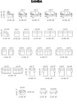 Samba modular sofa configuration diagram