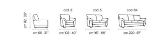 Dorico sofa configuration dimensions — armchair, 2-seater, 3-seater